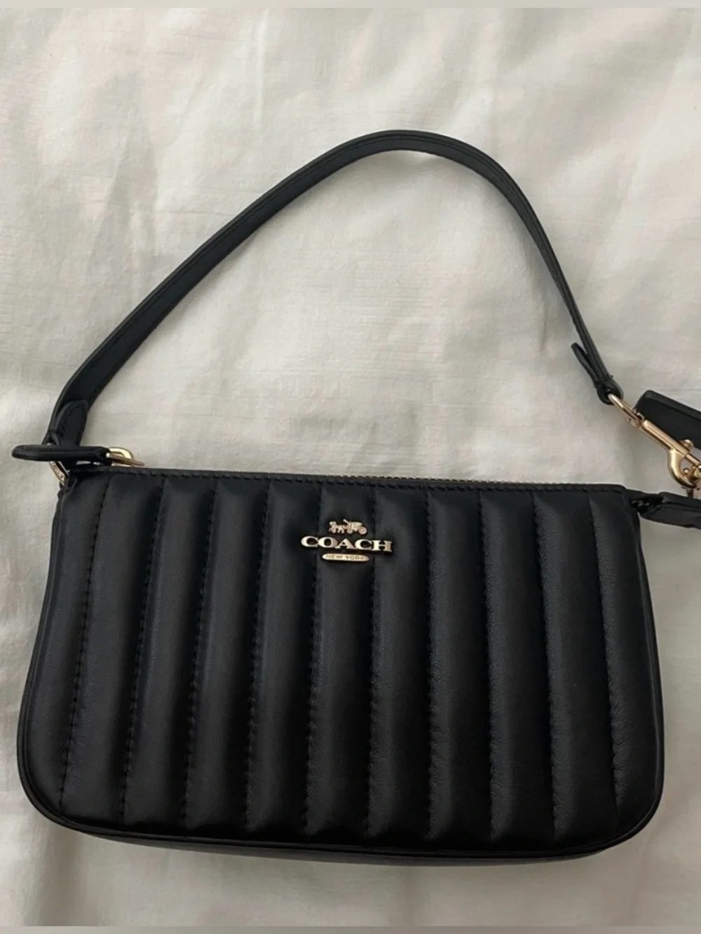 COACH Nolita 19 Black Quilted Leather Shoulder Bag with Gold Hardware